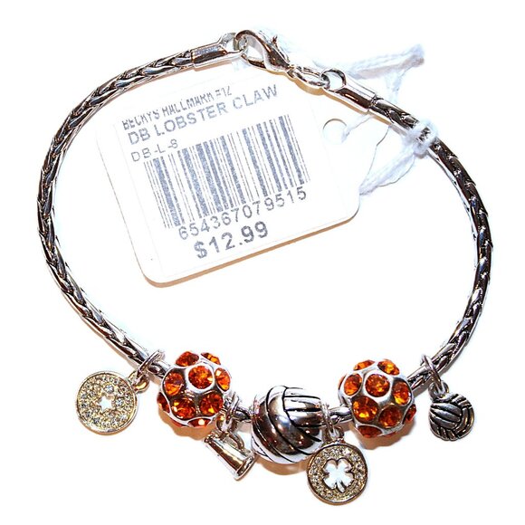 DaVinci Charm Bracelet 8" w/ 7 Beads - Volleyball Sports Star Cheer Orange CZ - Picture 2 of 4